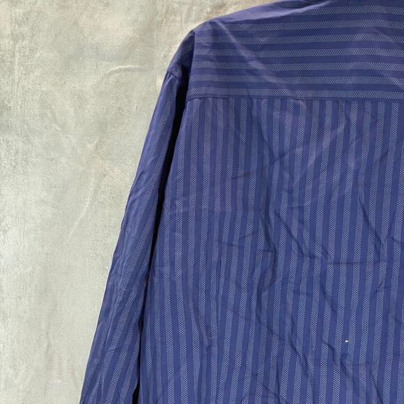 BAR III Men's Navy Slim-Fit Stretch Dotted Stripe-Print Button Dress Shirt SZ XL - Picture 4 of 9